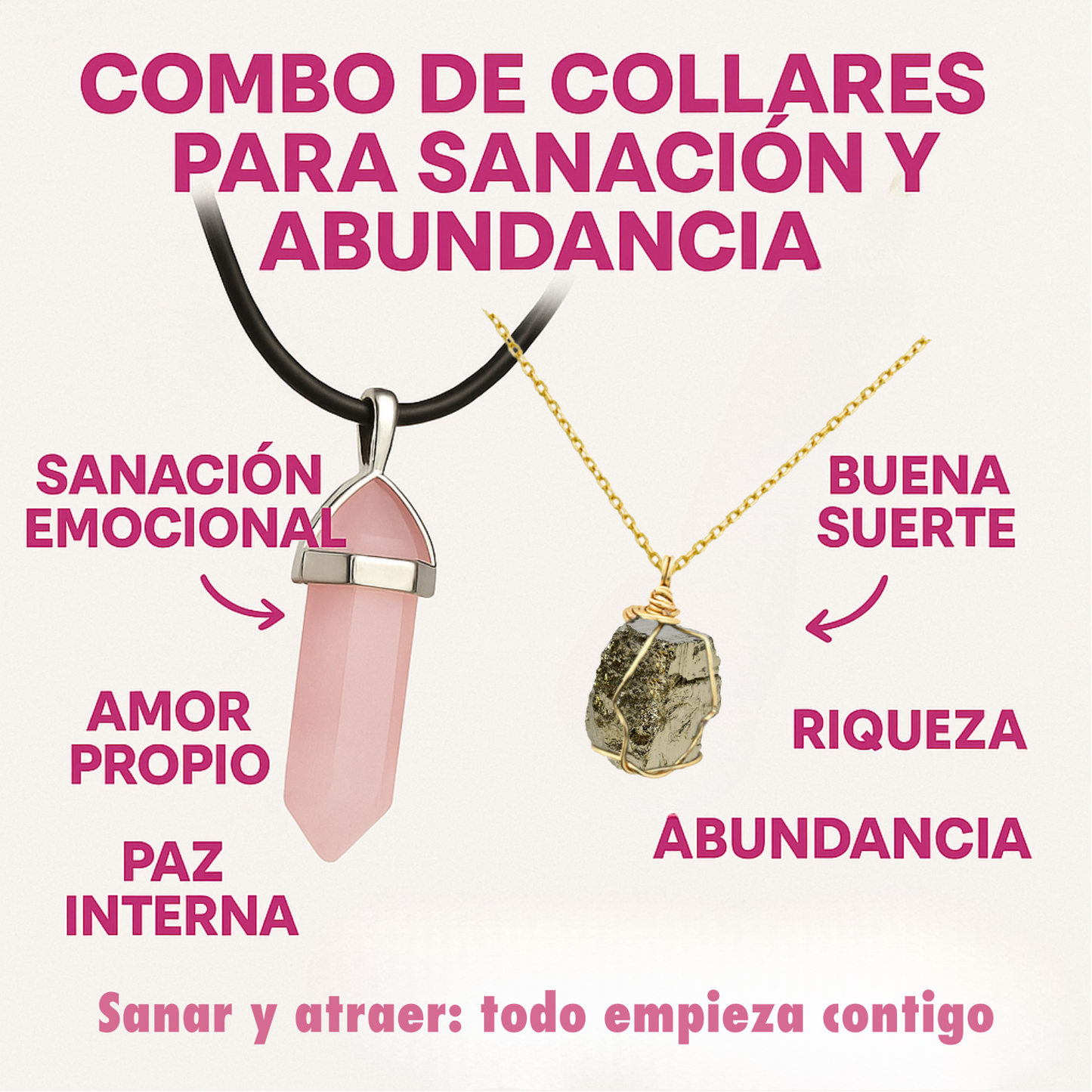 Combo Collar Pirita Y Cuarzo Rosa