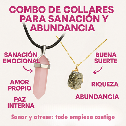 Combo Collar Pirita Y Cuarzo Rosa