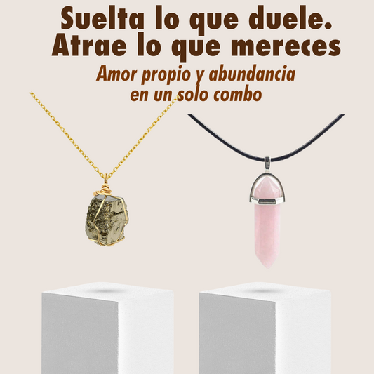 Combo Collar Pirita Y Cuarzo Rosa